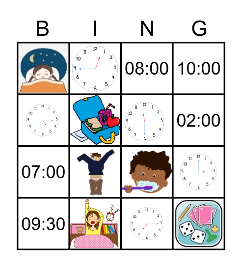 Daily Activities - Telling the Time Bingo Card