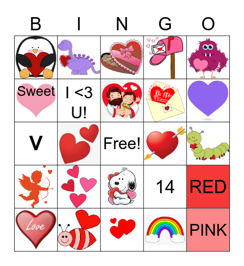 Preschool Valentine  Bingo Card