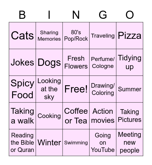"What Do You Love?" Bingo! Bingo Card