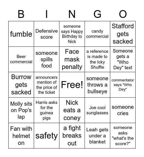 Who Dey 2022 Bingo Card