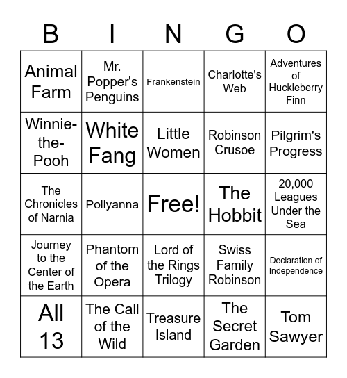 Book Title Bingo Card