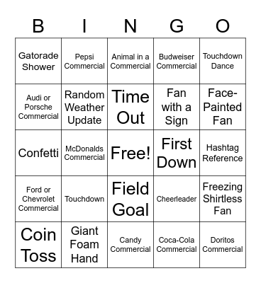 Superbowl 2022 Commercial Bingo Card