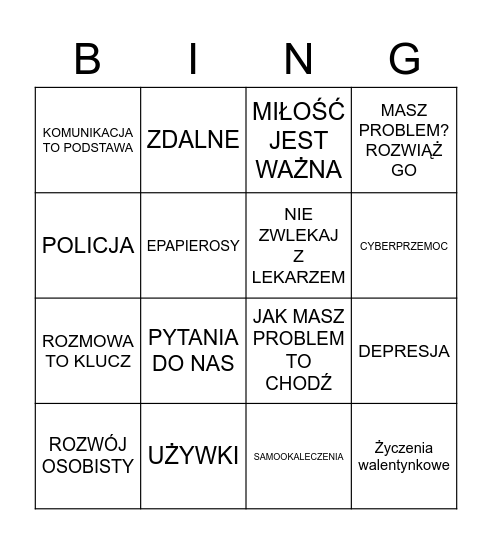 PSYCHOLOG SZKOLNY Bingo Card