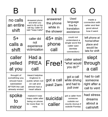 AAVSRCC Bingo Card