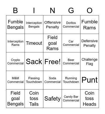 Superbowl Bingo Card