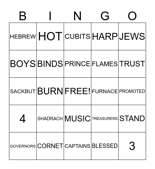 The Three Hebrew Boys and the Fiery Furnace Bingo Card