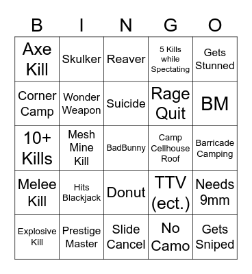 Blackout Bingo Card