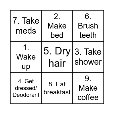 My morning list Bingo Card