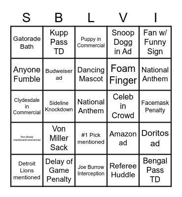 SUPER BOWL 56 Bingo Card