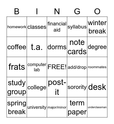 Off to College Bingo Card