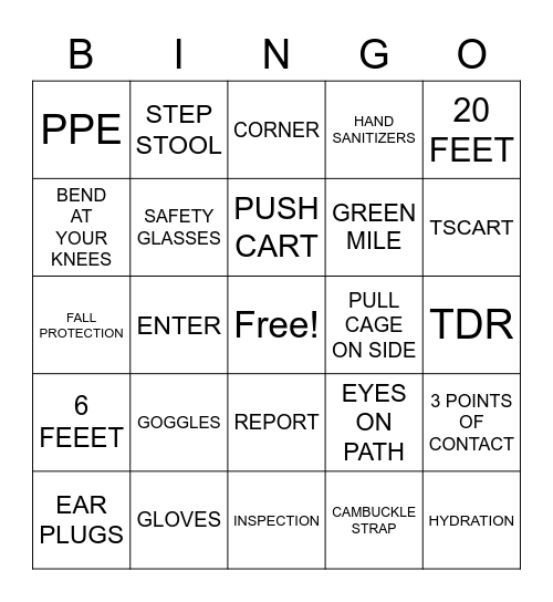 SAFETY BINGO Card