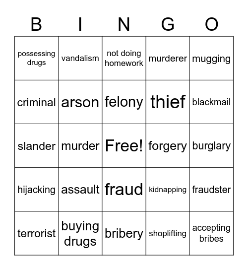 crimes Bingo Card