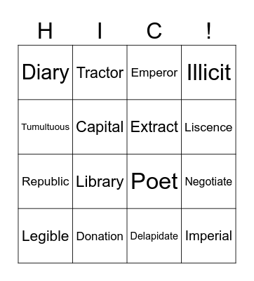 Untitled Bingo Card