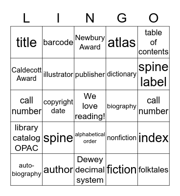 Bellewood Library Lingo Bingo Card