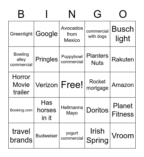 SuperBowl Bingo Card