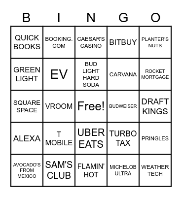 SUPER BOWL BINGO 2022   BENGALS VS RAMS Bingo Card