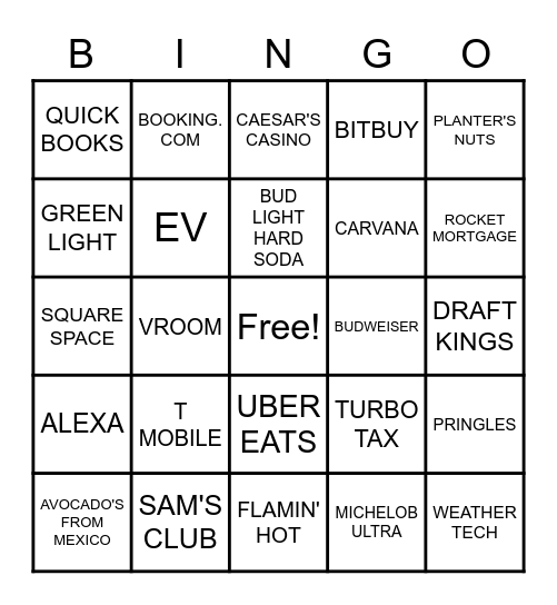 SUPER BOWL BINGO 2022   BENGALS VS RAMS Bingo Card