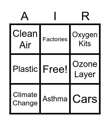 Air Pollution Bingo Card