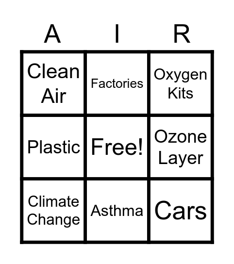 Air Pollution Bingo Card