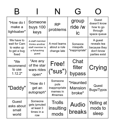IF Moderation Bingo Card