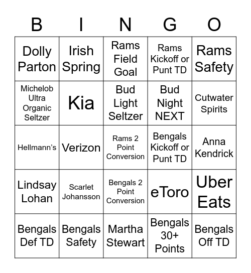 SUPER BOWL LVI BINGO Card