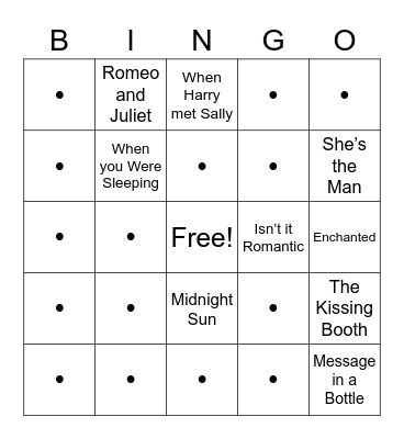 Rom-Com Bingo Card