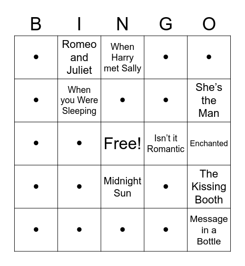 Rom-Com Bingo Card