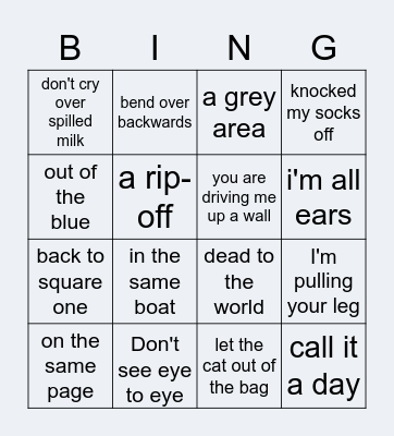 Idiom Bingo Card