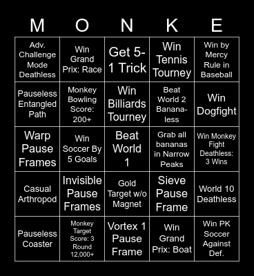 SMB2 Bingo Race Bingo Card