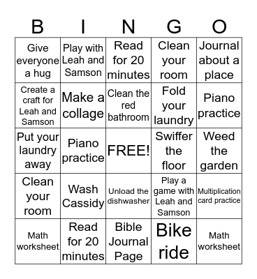 Ella's Summer Bingo 2 Bingo Card