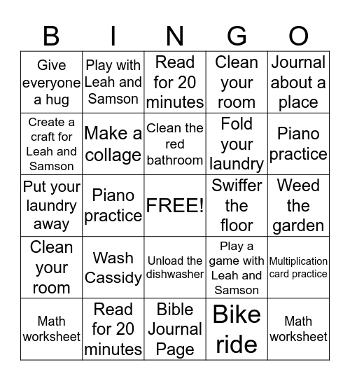 Ella's Summer Bingo 2 Bingo Card