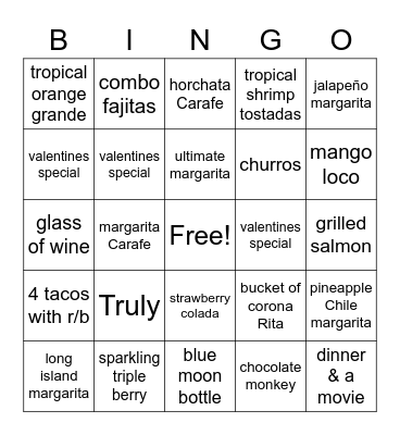 SABOR VALENTINES BINGO Card