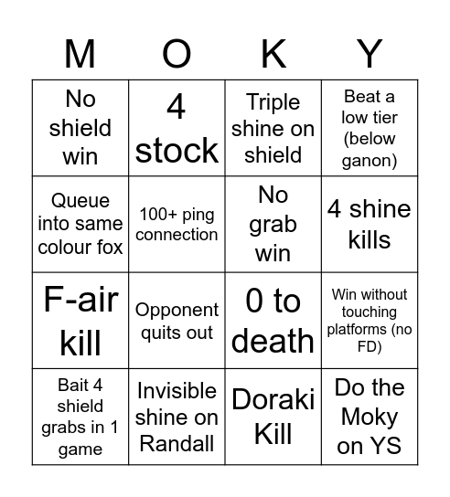 Moky Dokie Bingo Card