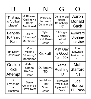 Super Bowl Bingo Card