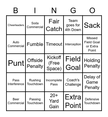 Super Bowl Bingo! Bingo Card