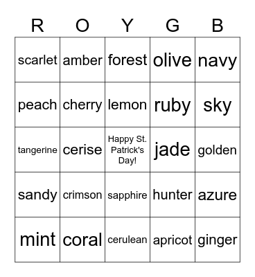 Rainbow Bingo Card