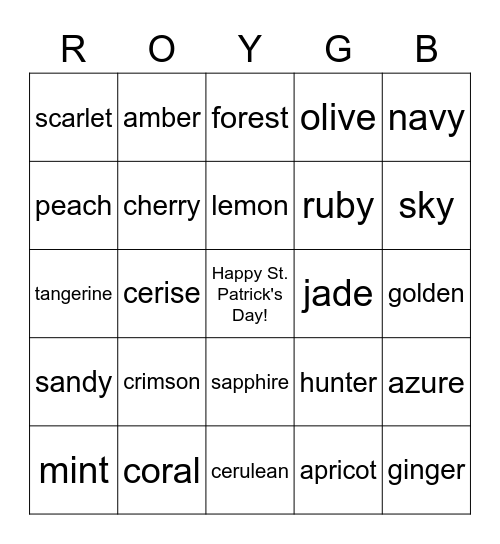 Rainbow Bingo Card