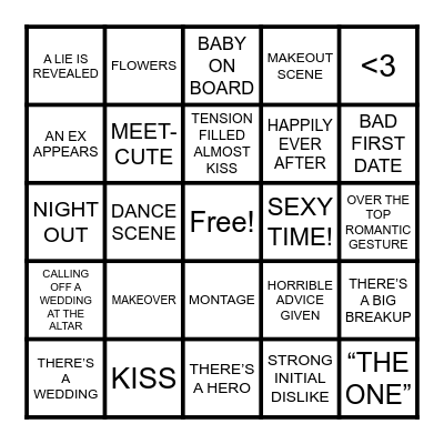 CHEERS’CUPID ROM-COM BINGO Card