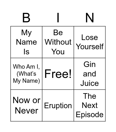 Halftime show BIN-go Bingo Card