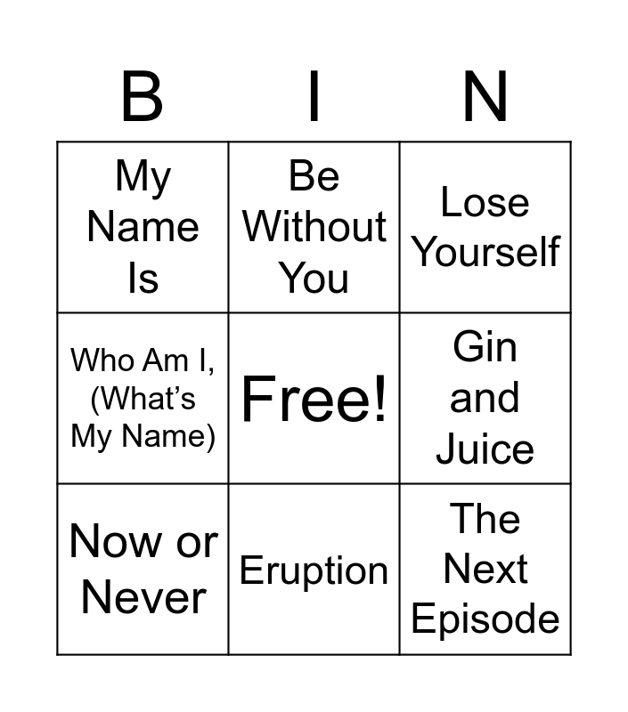 Halftime show BIN-go Bingo Card