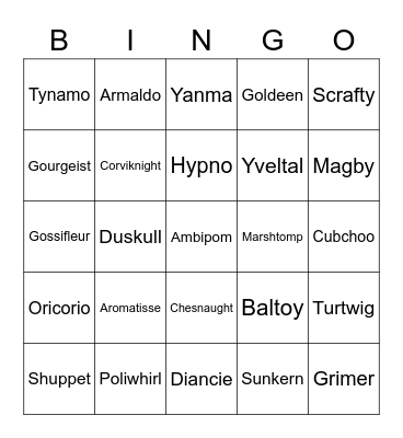 All Pokemon (905) Bingo Card