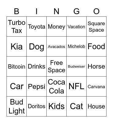 Super Bowl LVI Bingo Card