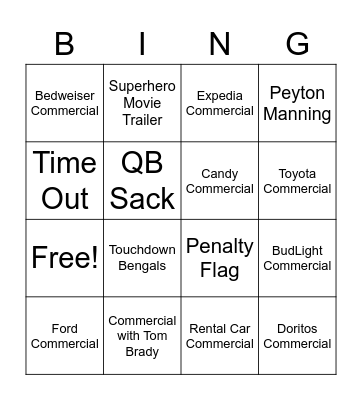 Super Bowl Bingo Card