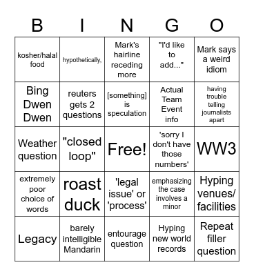 IOC & Beijing Press Conference Bingo Card