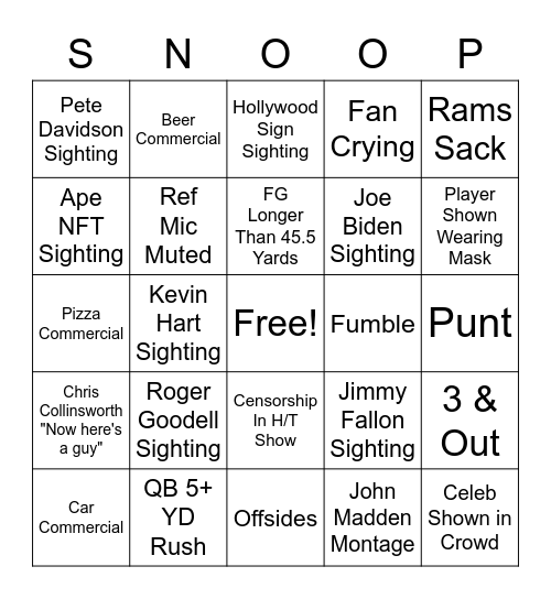 Bowl Bingo Card