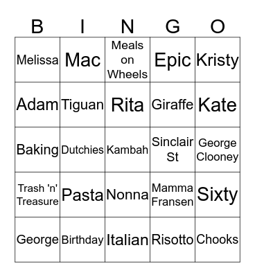 Rita's Birthday Bingo Card