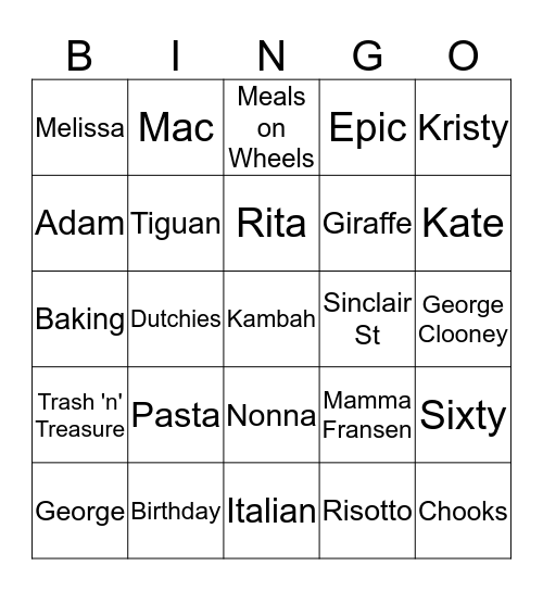 Rita's Birthday Bingo Card