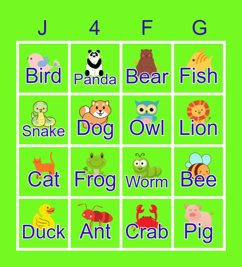 Animal Bingo Card
