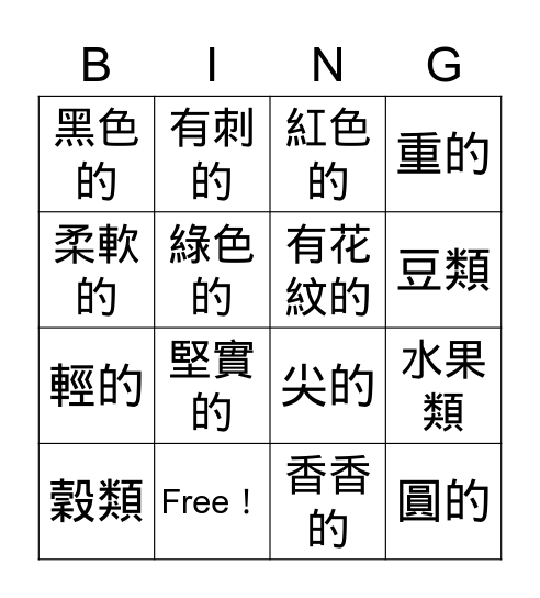 種子 Bingo 5 Bingo Card