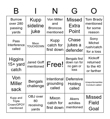 Superbowl Bingo Card